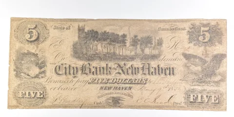 1852 $5 New Haven CT City Bank Obsolete Note *0232