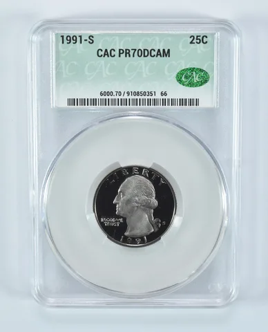 1991-S Washington Quarter PR70 DCAM CAC CACg