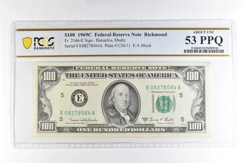 1969 C $100 Richmond VA FRN Fr#2166-E About Unc 53 PPQ PCGS *4964