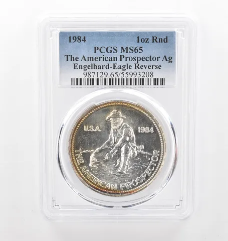 1984 Engelhard Prospector 1 Oz Silver Eagle Reverse MS65 PCGS Nice Tone a2173