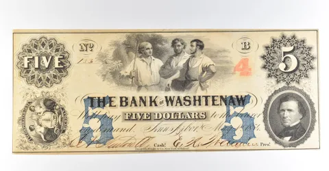 1854 $5 Bank Of Washtenaw MI Obsolete Note *8453
