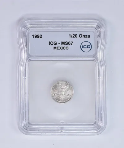 1992 Mo Mexico 1/20 Onza Silver Libertad MS67 ICG Beautiful Tone *7995