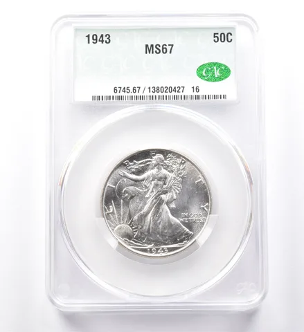 1943 Walking Liberty Half Dollar MS67 CAC a0012