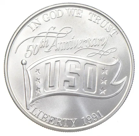 1991-D Unc USO Commemorative Silver Dollar $1