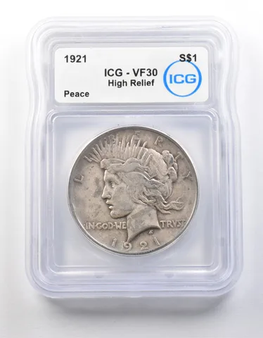 1921 Peace Silver Dollar High Relief VF30 ICG *8692