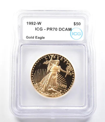 1992-W $50 American Gold Eagle 1 Oz Gold PR70 DCAM ICG