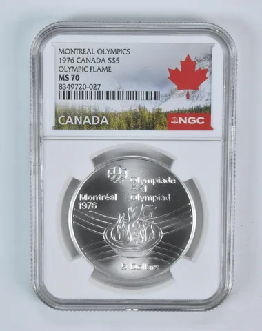 1976 Canada 5 Dollars Silver Olympic Flame MS70 NGC Canada Lbl