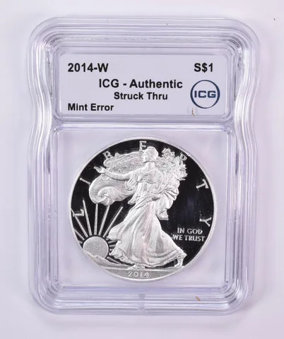 2014-W American Silver Eagle Mint Error Struck Thru Authentic ICG