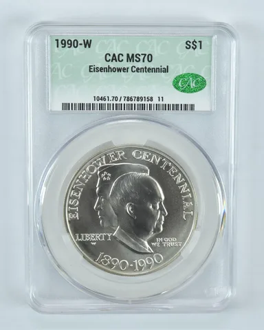 1990-W Eisenhower Commemorative Silver Dollar MS70 CAC CACg