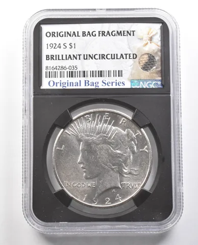 1924-S Silver Peace Dollar Original Bag Fragment BU NGC *4375