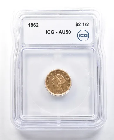 1862 $2.50 Liberty Head Gold Quarter Eagle AU50 ICG *4871