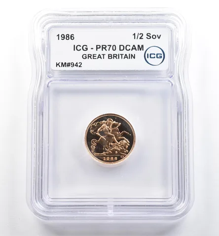 1986 Great Britain Gold 1/2 Sovereign KM#942 PR70 DCAM ICG *6495