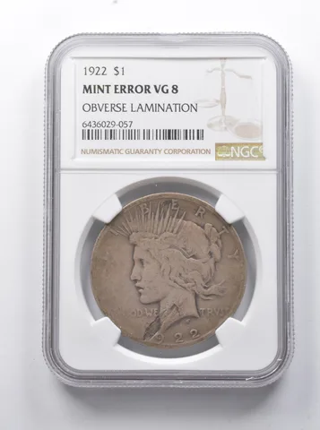 Error VG8 1922 Peace Silver Dollar OBV Lamination NGC *7911