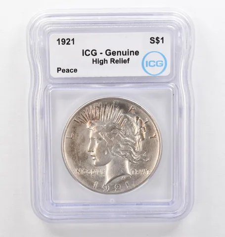 1921 Peace Silver Dollar High Relief Genuine ICG Beautiful Tone *0257