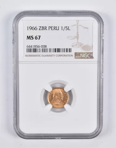 MS67 1966 ZBR Peru 1/5 Lire NGC *2193