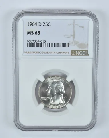 MS65 1964-D Washington Quarter NGC - Golden End of Roll Tone a5012