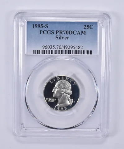 1995-S Washington Quarter Silver PR70 DCAM PCGS Blue Label