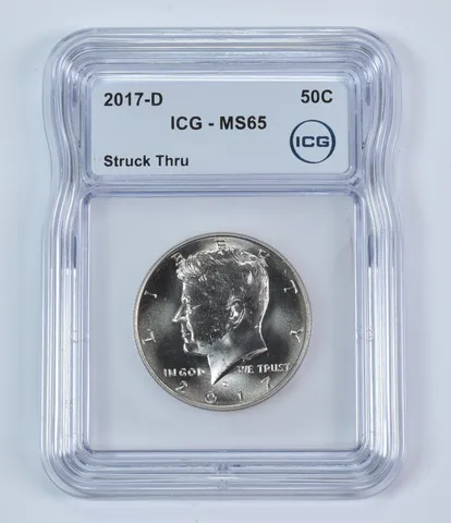 2017-D Kennedy Half Dollar Mint Error Struck Thru MS65 ICG *9333