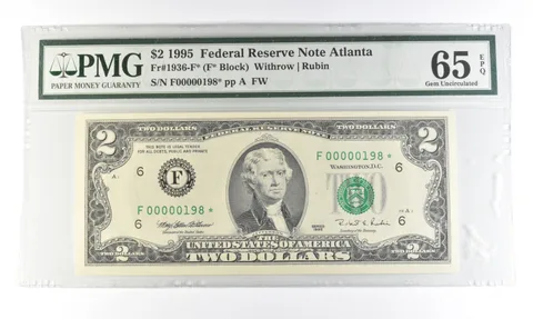 1995 $2 Atlanta GA FRN Fr#1936-F* Star Error Gem Unc 65 EPQ PMG Low Serial a5454