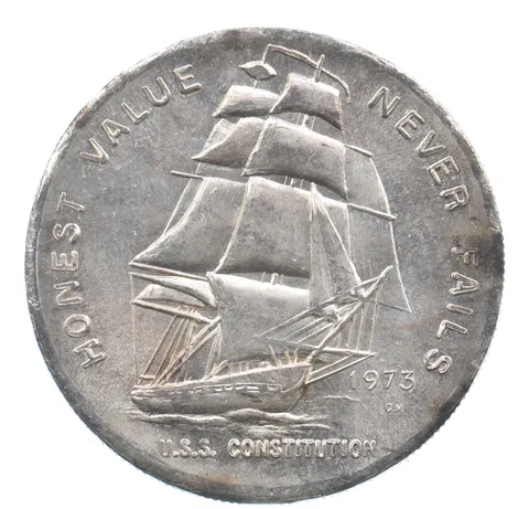 VINTAGE Art Bar/Round 1973 Constitution Honest Never Fails Silver 1 T Oz *200