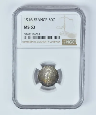 MS63 1916 France 50 Centimes NGC Beautifully Toned a5315
