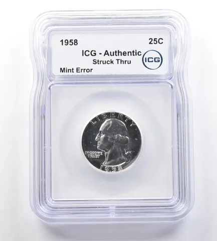 1958 Washington Quarter Mint Error Struck Thru Authentic ICG *7632