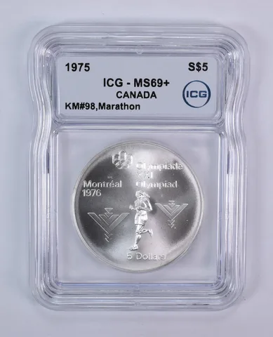 1975 Canada 5 Dollars Silver Montreal Olympics Marathon MS69+ ICG