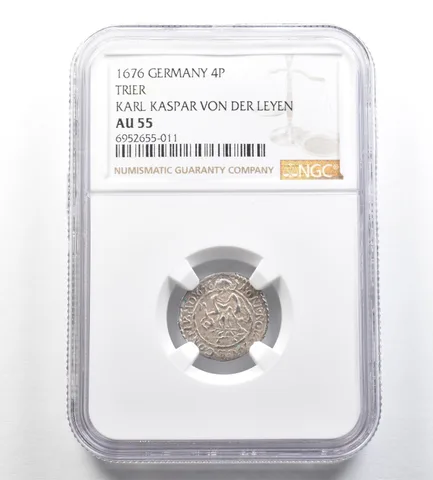 1676 Germany 4 Pence Trier Karl Kaspar Von Der Leyen AU55 NGC *7174