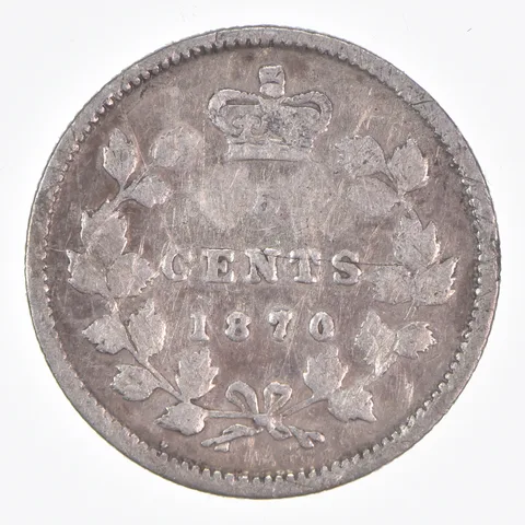 Better Date - 1870 Canada 5 Cents World Coin- Silver *156