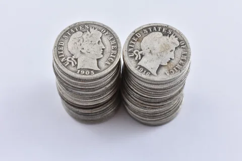 (50) 1892-1916 Barber 90% Silver Dimes Roll Lot Collection