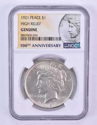 1921 Peace Silver Dollar High Relief Genuine NGC *1098