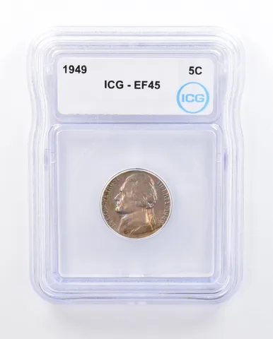 1949 Jefferson Nickel EF45 ICG Rainbow Tone *5017
