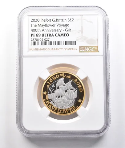 2020 Piefort Great Britain 2 Pounds Gilt Mayflower Voyage 400th PF69 NGC *3791