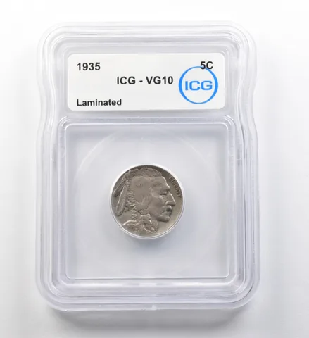 1935 Indian Head Buffalo Nickel Laminated VG10 ICG ERROR *8173