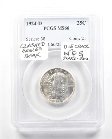 1924-D Standing Liberty Quarter MS66 PCGS Clashed Eagle Beak Die Crack a2314