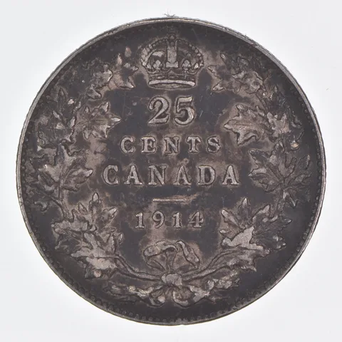 Better Date - 1914 Canada 25 Cents World Coin- Silver *320