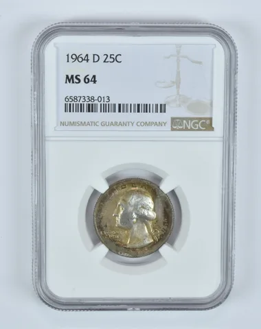 MS64 1964-D Washington Quarter NGC - Golden End of Roll Tone a4994