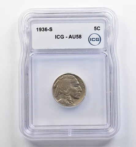 1936-S Indian Head Buffalo Nickel AU58 ICG *9034