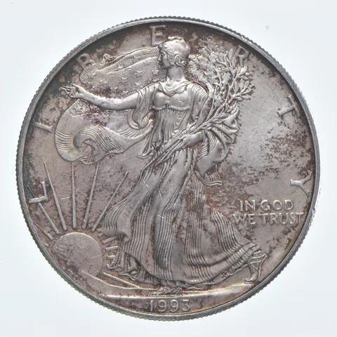 Beautiful Toned - 1993 American Silver Eagle 1 Troy Oz .999 Fine Silver *931