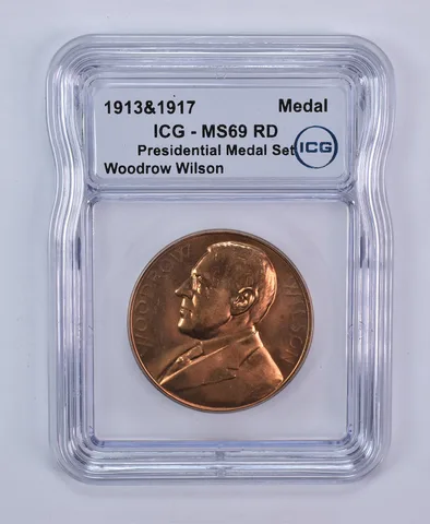 (1913 & 1917) Bronze Medal Woodrow Wilson Presidential Set MS69 RD ICG