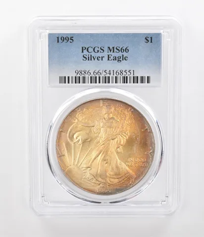 1995 American Silver Eagle MS66 PCGS Beautiful Yellow Tone a1237