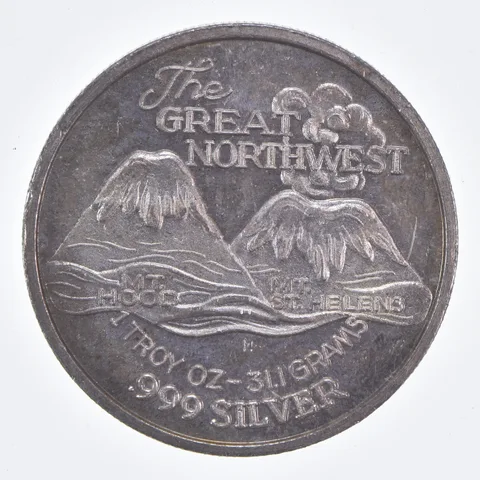 VINTAGE The Great Northwest Hood & St.Helens .999 Fine Silver 1 Oz Round *594