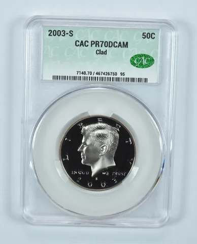2003-S Kennedy Half Dollar CLAD PR70 DCAM CAC CACg