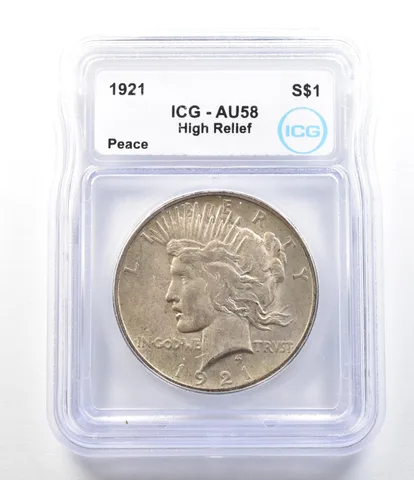 1921 Peace Silver Dollar High Relief AU58 ICG a0420