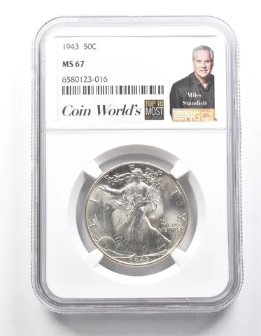 1943 Walking Liberty Half Dollar Miles Standish MS67 NGC a1421