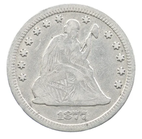 1877-CC Seated Liberty Quarter a4626
