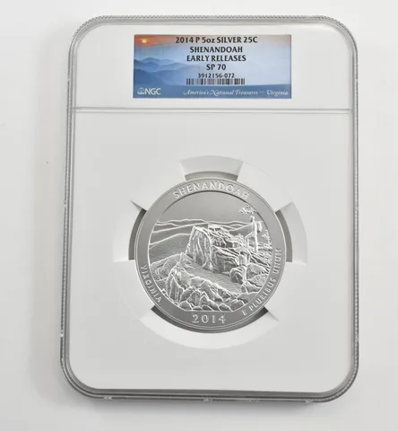 2014-P 5 Oz Silver Quarter America The Beautiful Shenandoah ER SP70 NGC *1655