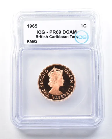 1965 British Caribbean Territories 1 Cent KM#2 PR69 DCAM ICG *8999