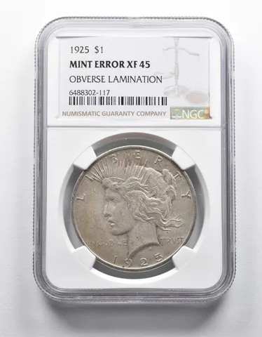 Mint Error XF45 1925 Peace Silver Dollar OBV Lamination NGC *1894