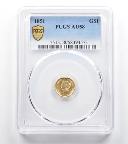 1851 $1 Liberty Head Gold Dollar AU58 PCGS *9597